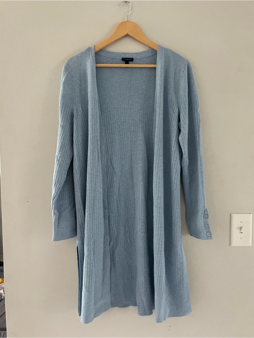 Talbots Light Blue Ribbed Open-Front Duster/Cardigan